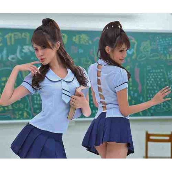【即納】水色ブルー　女学生制服　背中見せ　プリーツスカート　コスプレ☆tk-xx8060