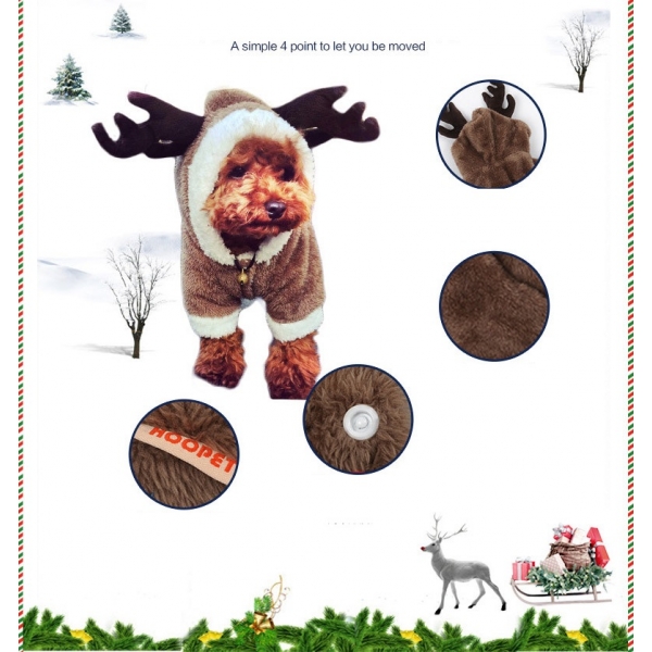 【即納】クリスマス トナカイ コスプレ 犬用 パーカー 四足 tk-pt0237-l-gz【カラー：ブラウン】【サイズ：L】