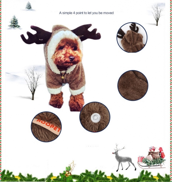 【即納】クリスマス トナカイ コスプレ 犬用 パーカー 四足 tk-pt0237-l-gz【カラー：ブラウン】【サイズ：L】