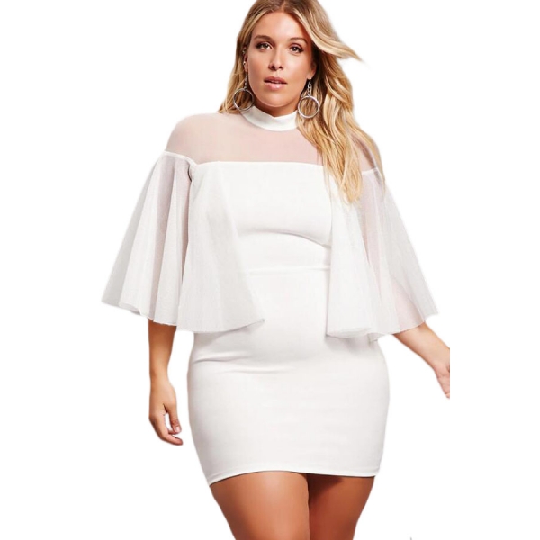 ホワイト 大きいサイズ セミシースルー ドレス cc220153-1
