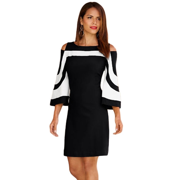 ブラック ホワイト パチワーク ドレス cc220190-2