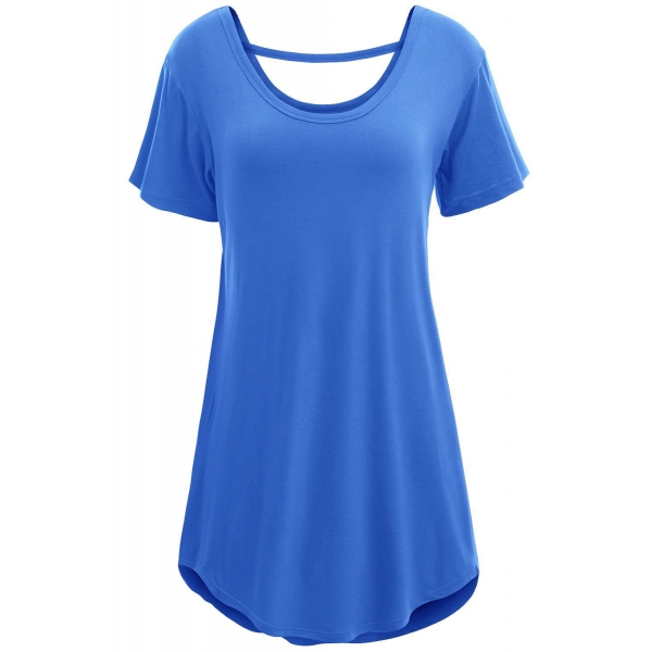 ブルー 快適 半袖 ベーシック ロング Tシャツ cc25797-5