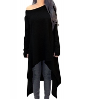 ブラック 非対称 裾周り 長袖 大きいサイズ セーター cc25975-2