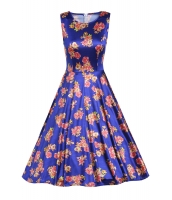 ブルー デジタル 花柄 ビンテージ スイング ドレス cc61114-5
