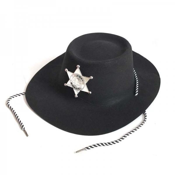 カウボーイ コスプレ小道具 警察 保安官 シェリフ帽子 ブラック 薄手 qx10018-11