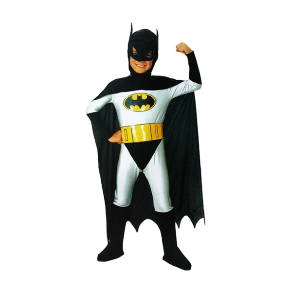 バットマン コスチューム 10-12歳児 ジャンプスーツ+フードマスク付きマント+ベルト 3点セット qx10046-2