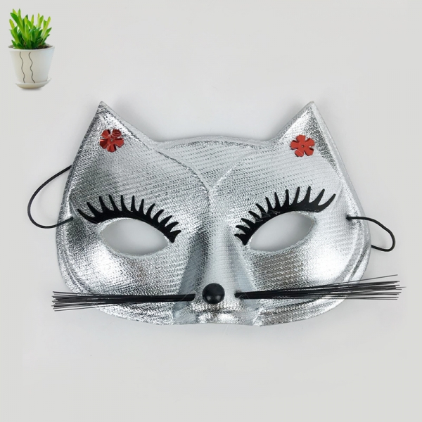 コスプレ小道具 布製猫マスク 銀色 大人/子供共通 qx10051-2