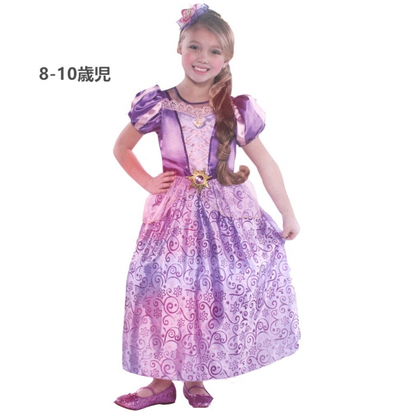 塔の上のラプンツェル コスチューム ドレス ロングパープル 8-10歳児 qx10070-12