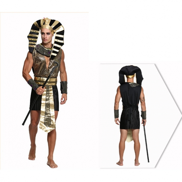 古代エジプト コスチューム スフィンクス戦士 ワンピース+スフィンクス帽子+ネックピース+ウエストバンド+アームカバーx2 6点セット qx10074-1