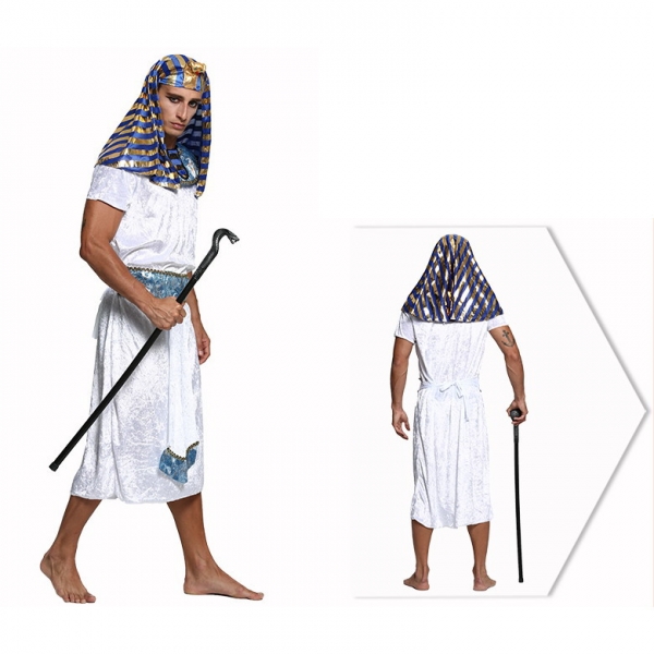 古代エジプト コスチューム ファラオ エジプト王 白 フード+ワンピース+ネックピース+ウエストバンド 4点セット qx10074-10