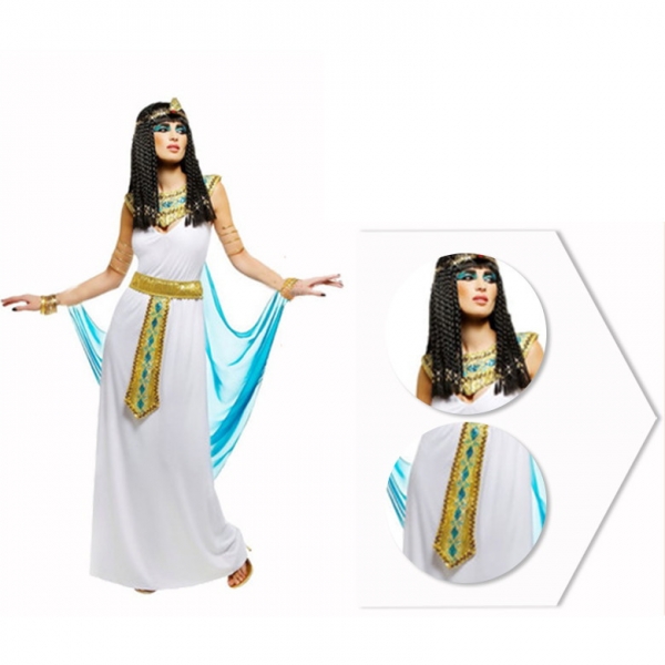 古代エジプト コスチューム エジプト女王 ヘッドバンド+トップス+ウエストバンド付きスカート+ネックピース 4点セット qx10074-14