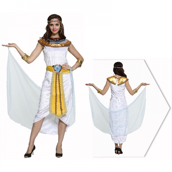古代エジプト コスチューム エジプト女王 ヘッドピース+ネックピース+スカート+アームカバーx2+ウエストバンド 6点セット qx10074-19