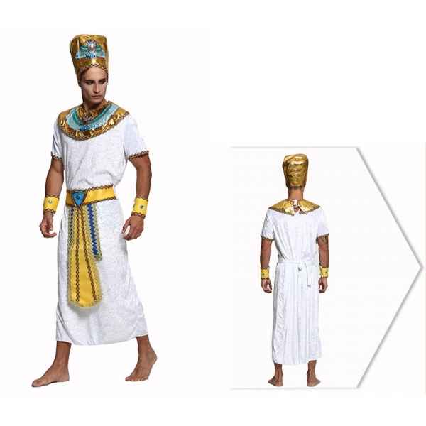 古代エジプト コスチューム ファラオ エジプト王 帽子+ワンピース+ネックピース+ウエストバンド+アームカバーx2 6点セット qx10074-7