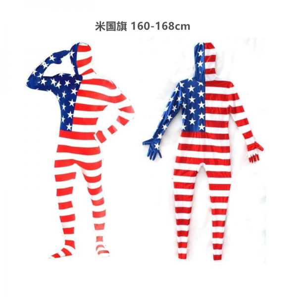 コスチューム フードマスク付きジャンプスーツ 米国旗 160-168cm qx10137-16